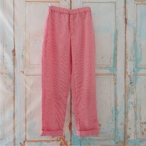 no tag vintage cottage gingham zipper elastic waist cuff capris pant/XS/red wht